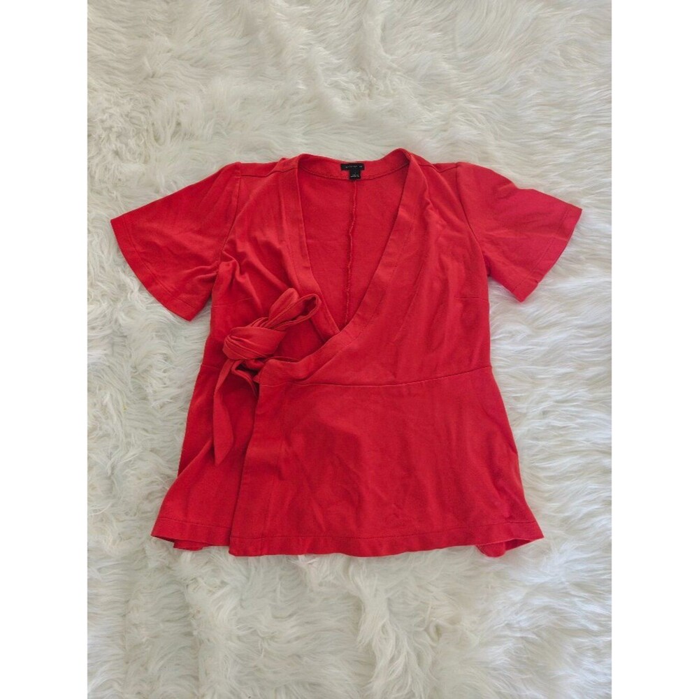 Ann Taylor Red Wrap Blouse, Size Small
